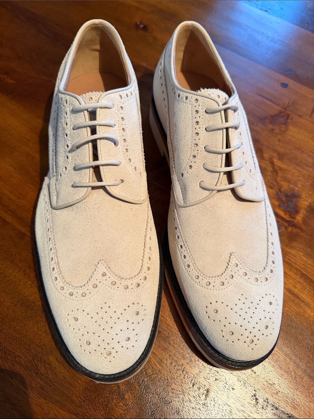 Dries Van Noten Cream Suede Wingtip Derby Shoes